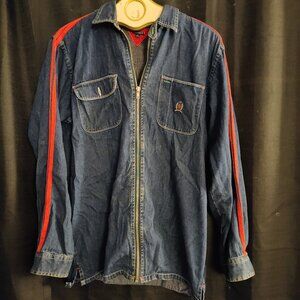 Tommy Hilfiger Vintage Mens XL Crew Denim Spell Out Logo Flag Jacket Jean Shirt